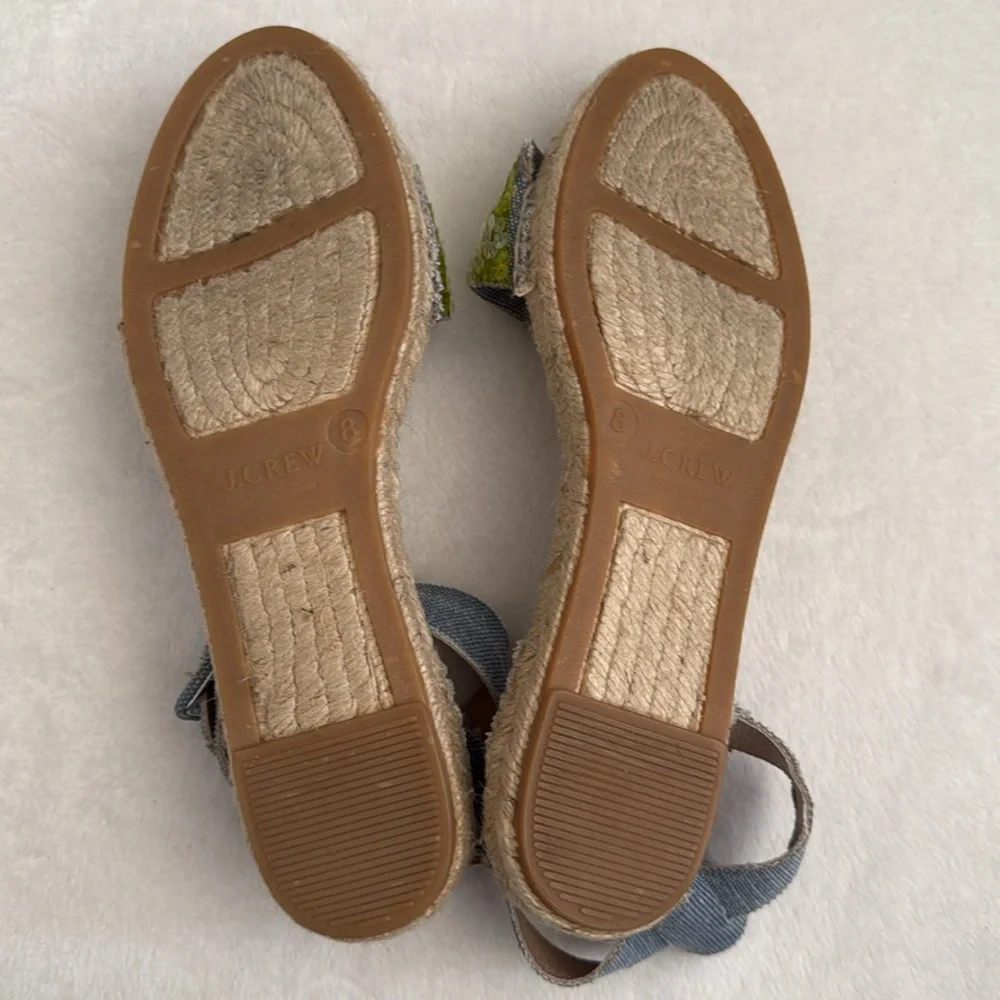 J. Crew | Sequin Ankle Strap Espadrilles Green/Blue Chambray (8) - Picture 13 of 15
